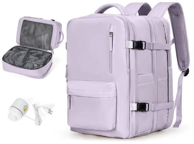 Main image of Vacuum Backpack Travel with Pump, 45L Expandable Travel Backpack for Women, Large Storage Vacuum Compression Bags with Shoe Compartment/17inch Laptop Compartment/USB Port, Pink-Purple