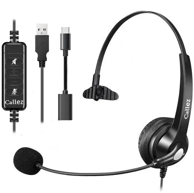Main image of Callez Wired USB Headset, Computer Headset with Mic Noise Cancelling, USB-C Headset for PC Laptop Mac iPhone Samsung Teams Zoom Skype Home Office Work Call Center, in-line Controls Mic Mute