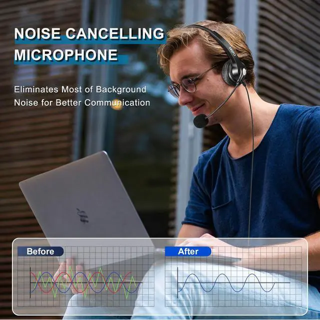 Alt view image 2 of 5 - Callez Wired USB Headset, Computer Headset with Mic Noise Cancelling, USB-C Headset for PC Laptop Mac iPhone Samsung Teams Zoom Skype Home Office Work Call Center, in-line Controls Mic Mute