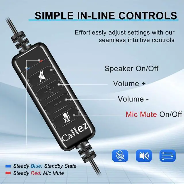 Alt view image 4 of 5 - Callez Wired USB Headset, Computer Headset with Mic Noise Cancelling, USB-C Headset for PC Laptop Mac iPhone Samsung Teams Zoom Skype Home Office Work Call Center, in-line Controls Mic Mute