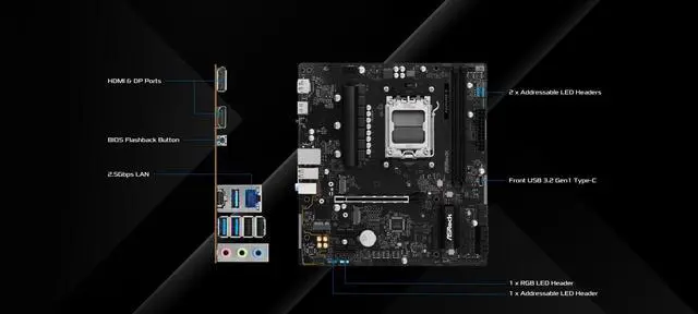 Alt view image 3 of 5 - ASRock A620AM-X Micro-ATX Motherboard AMD AM5 Socket Supports Ryzen 9000/8000/7000 DDR5 8000+ OC PCIe 4.0 2.5G LAN BIOS Flashback
