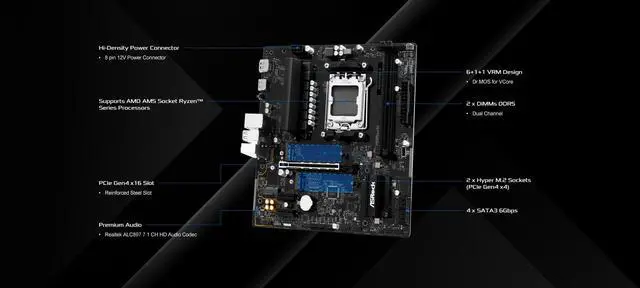 Alt view image 5 of 5 - ASRock A620AM-X Micro-ATX Motherboard AMD AM5 Socket Supports Ryzen 9000/8000/7000 DDR5 8000+ OC PCIe 4.0 2.5G LAN BIOS Flashback