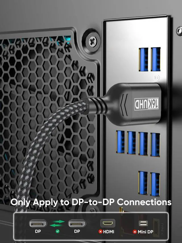 Alt view image 4 of 5 - SROMGEE 6.6FT Display-Port to Display-Port 2.1 for Computer Monitor, VESA Certified Displayport 2.1 Cable, 80gbps[16K@60HZ/8K@120HZ/4K@240HZ] DisplayPort Cord for HDR/VRR/G-Sync/FreeSync/DLSS