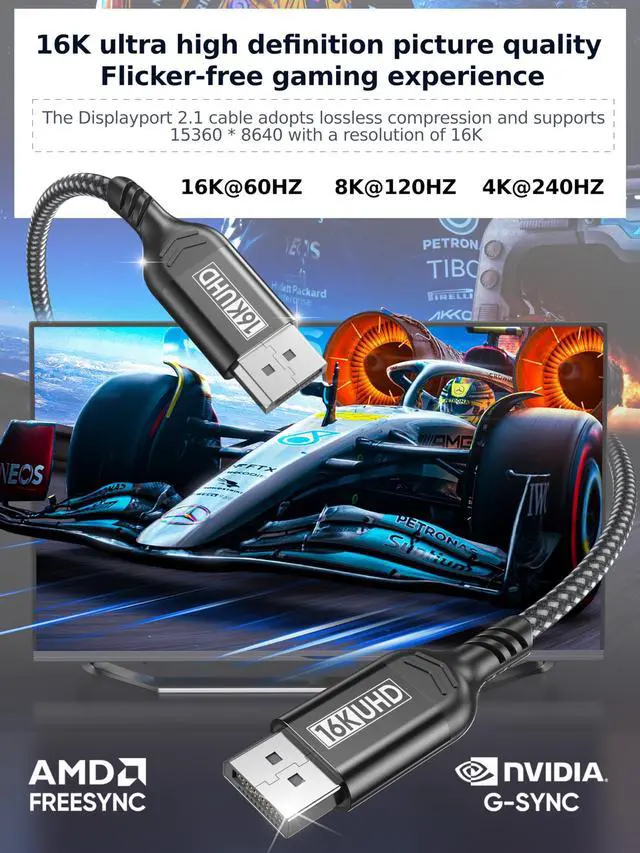 Alt view image 5 of 5 - SROMGEE 6.6FT Display-Port to Display-Port 2.1 for Computer Monitor, VESA Certified Displayport 2.1 Cable, 80gbps[16K@60HZ/8K@120HZ/4K@240HZ] DisplayPort Cord for HDR/VRR/G-Sync/FreeSync/DLSS