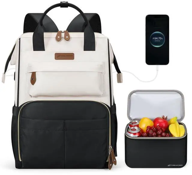 Main image of Maelstrom Travel Backpack for Women Men,Laptop Backpack Fits 15.6-17.3 Inch Laptop, Nurse/Teacher/Work Bag with Insulated Lunch Box,Water Resistant Carry On Backpack,Black-Beige