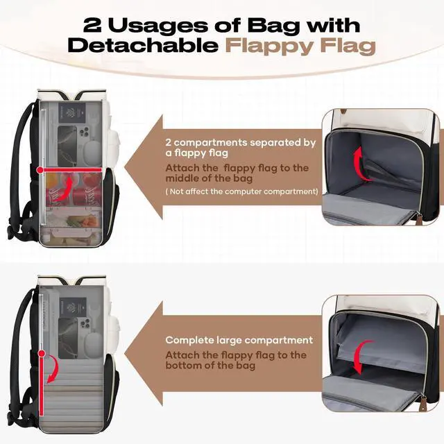 Alt view image 2 of 5 - Maelstrom Travel Backpack for Women Men,Laptop Backpack Fits 15.6-17.3 Inch Laptop, Nurse/Teacher/Work Bag with Insulated Lunch Box,Water Resistant Carry On Backpack,Black-Beige