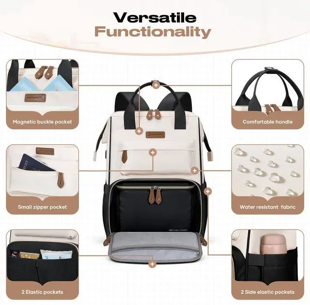 Alt view image 3 of 5 - Maelstrom Travel Backpack for Women Men,Laptop Backpack Fits 15.6-17.3 Inch Laptop, Nurse/Teacher/Work Bag with Insulated Lunch Box,Water Resistant Carry On Backpack,Black-Beige