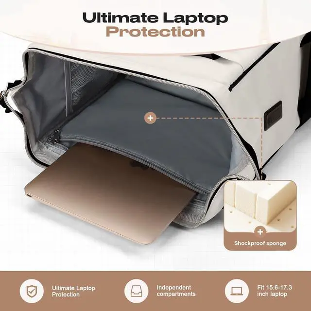 Alt view image 4 of 5 - Maelstrom Travel Backpack for Women Men,Laptop Backpack Fits 15.6-17.3 Inch Laptop, Nurse/Teacher/Work Bag with Insulated Lunch Box,Water Resistant Carry On Backpack,Black-Beige