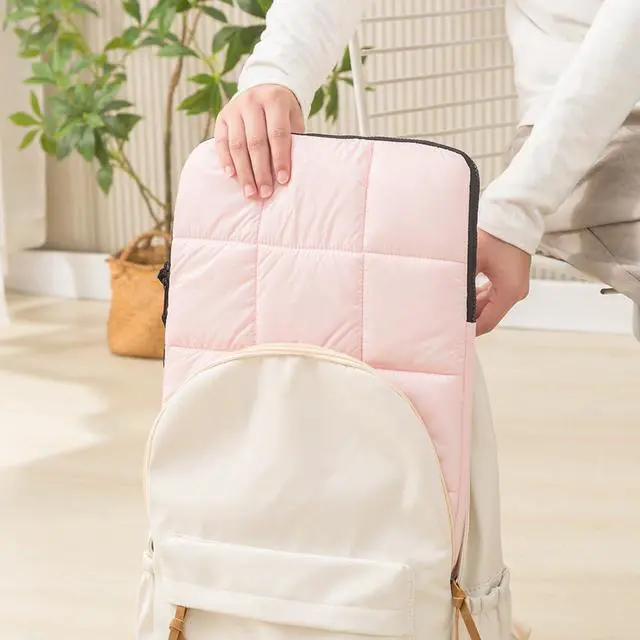Alt view image 3 of 5 - Linpr Puffy Laptop Sleeve 13 Inch Pink, Waterproof Carrying Case Bag for Women, Fluffy Computer iPad Pro 12.9 Case, Compatible with MacBook Pro 12, MacBook Air M2 M1, Asus/Dell XPS/Lenovo in Cover