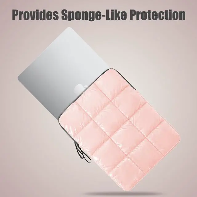 Alt view image 2 of 5 - Linpr Puffy Laptop Sleeve 13 Inch Pink, Waterproof Carrying Case Bag for Women, Fluffy Computer iPad Pro 12.9 Case, Compatible with MacBook Pro 12, MacBook Air M2 M1, Asus/Dell XPS/Lenovo in Cover