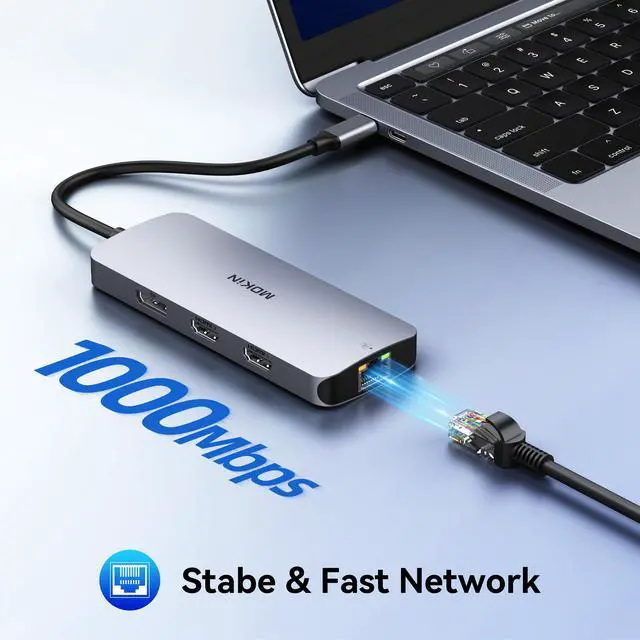 Alt view image 5 of 5 - USB C Docking Station for 3 Monitors, 8 in 1 Docking Station Dual HDMI, Triple 4K Display with 2 HDMI and 1 Displayport, 1 Gbps Ethernet, 100W PD Charging, 3 USB 3.0 Ports for Dell, HP (Beige)