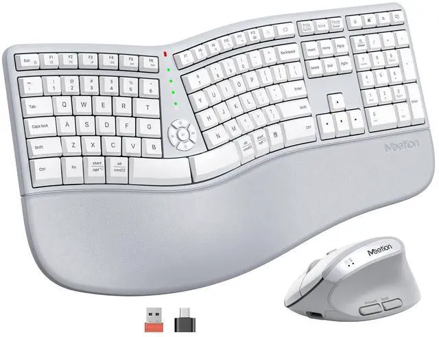 Main image of MEETION Ergonomic keybaord and Mouse Wireless Combo, Rechargeable Keyboard and Mouse Set, Ergo Split Keyboard, Wireless Vertical Mouse, for Windows/Mac Gray White