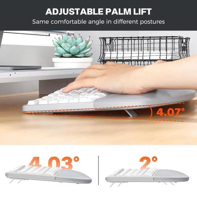 Alt view image 3 of 5 - MEETION Ergonomic keybaord and Mouse Wireless Combo, Rechargeable Keyboard and Mouse Set, Ergo Split Keyboard, Wireless Vertical Mouse, for Windows/Mac Gray White