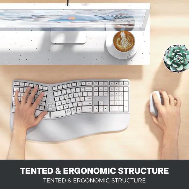 Alt view image 5 of 5 - MEETION Ergonomic keybaord and Mouse Wireless Combo, Rechargeable Keyboard and Mouse Set, Ergo Split Keyboard, Wireless Vertical Mouse, for Windows/Mac Gray White