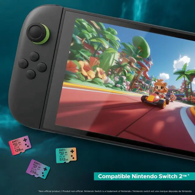 Alt view image 5 of 5 - EMTEC Express Gaming microSD, microSD Express 7.1 PCIe NVMe, Up to 880MB/s Read, 700MB/s Write, SSD-Level Speed for Nintendo Switch 2, Consoles, 4K UHD (Teal, 512, GB)