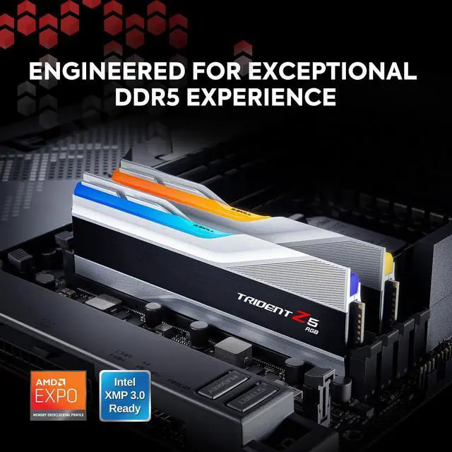 Alt view image 2 of 5 - G.SKILL Trident Z5 RGB Series (Intel XMP 3.0 & AMD Expo) DDR5 RAM 32GB (2X 16GB) 6000MT/s CL36-36-36-96 1.35V Desktop Computer Memory U-DIMM - Metallic Silver (F5-6000J3636F16GA2-TZ5RS)