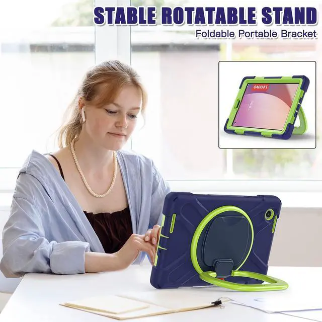 Alt view image 3 of 5 - GooodiDEAR Case for Lenovo Tab M8 Gen 4 2023, Heavy Duty Shockproof Cover for M8 4th Gen Tablet, 360° Rotating Hand Strap, Foldable Stand, Anti-Slip Handle, Adjustable Shoulder Strap, Pen Holder, Navy