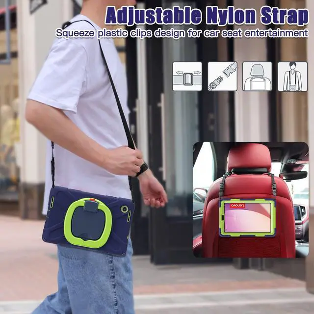 Alt view image 4 of 5 - GooodiDEAR Case for Lenovo Tab M8 Gen 4 2023, Heavy Duty Shockproof Cover for M8 4th Gen Tablet, 360° Rotating Hand Strap, Foldable Stand, Anti-Slip Handle, Adjustable Shoulder Strap, Pen Holder, Navy