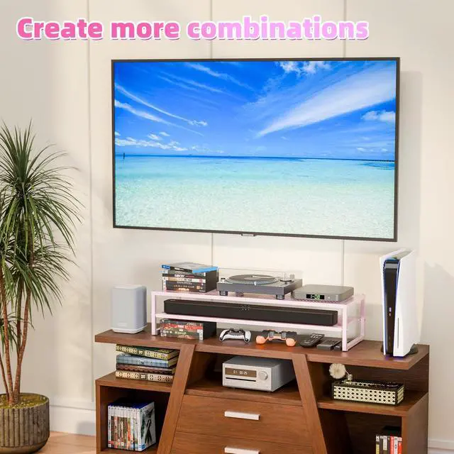 Alt view image 5 of 5 - Simple Trending 2 Tier Metal Dual Monitor Stand Riser, Computer Office Desktop Organizer for 2 Monitors with 32"x10" Mouse Pad for Laptop, Printer, TV, Pink