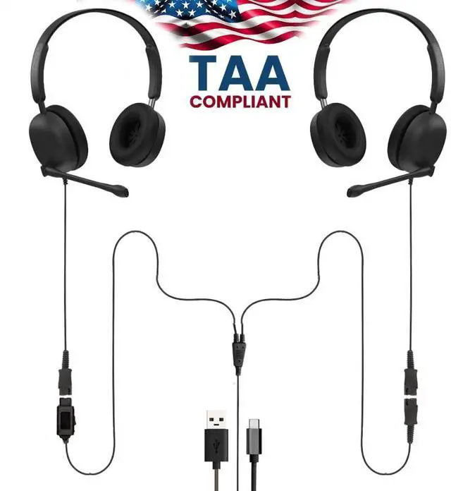 Alt view image 3 of 5 - Project Telecom Training, Supervising & Coaching Binaural Headset Bundle TAA & NDAA Compliant USB-A & USB-C with Inline Controls Noise Cancelling Wide Compatibility (Binaural)