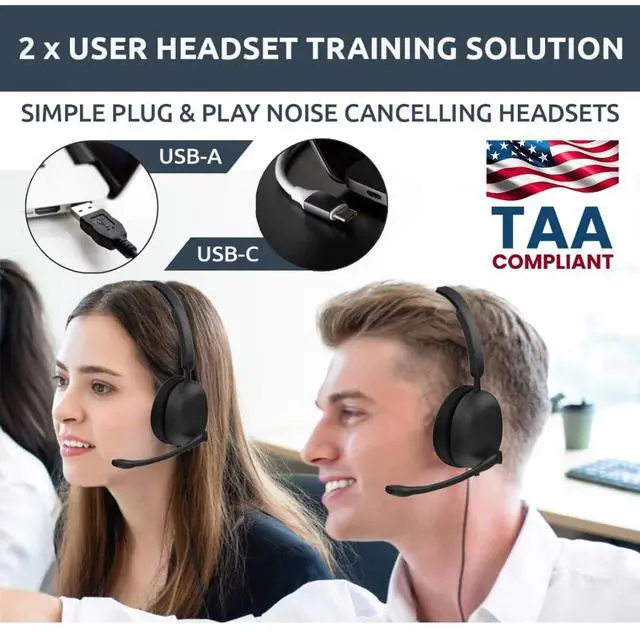 Alt view image 5 of 5 - Project Telecom Training, Supervising & Coaching Binaural Headset Bundle TAA & NDAA Compliant USB-A & USB-C with Inline Controls Noise Cancelling Wide Compatibility (Binaural)