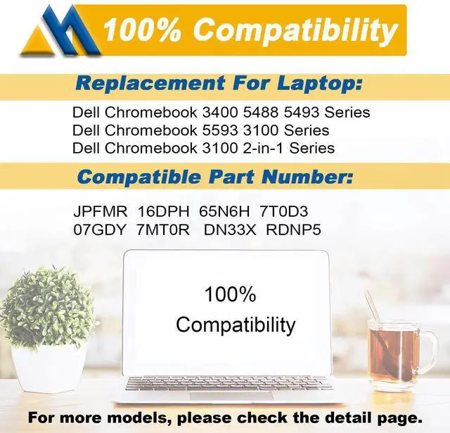 Alt view image 5 of 5 - Mobik 42Wh JPFMR Laptop Battery Replacement for Dell Chromebook 3100 3400 2-in-1 5488 5493 5593 P90F Series Notebook 0JPFMR 7MT0R 7MTOR 16DPH 7T0D3 07T0D3 DN33X RDNP5 65N6H 11.4V 3500mAh