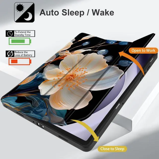 Alt view image 3 of 5 - MEEgoodo Case for Samsung Galaxy Tab A9 Plus 11 inch Cover 2024 2023 with S Pen Holder, A9+ Smart Tablet Cases with Leather Trifold Stand+Soft TPU Back Shell+Smart Auto Wake/Sleep, Beautiful Fractal