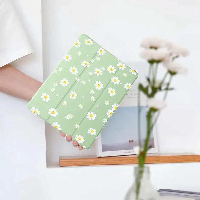 Alt view image 2 of 5 - Cute Floral Flower for iPad (A16) 11th Generation Case 11 Inch 2025, for iPad 10th Generation Case 10.9 Inch 2022 with Pencil Holder, Auto Sleep/Wake, Green Leather Soft TPU Back Cover