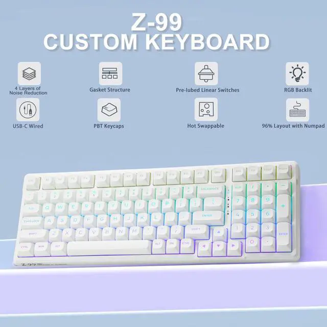 Alt view image 2 of 5 - HUO JI E-Yooso Creamy Mechanical Keyboard Wired, Hot Swappable, Pre-lubed Linear Switches, Gasket Structure with Sound Dampening Foam, RGB Backlit, 99 Keys Custom Gaming Keyboard for PC/Mac,White