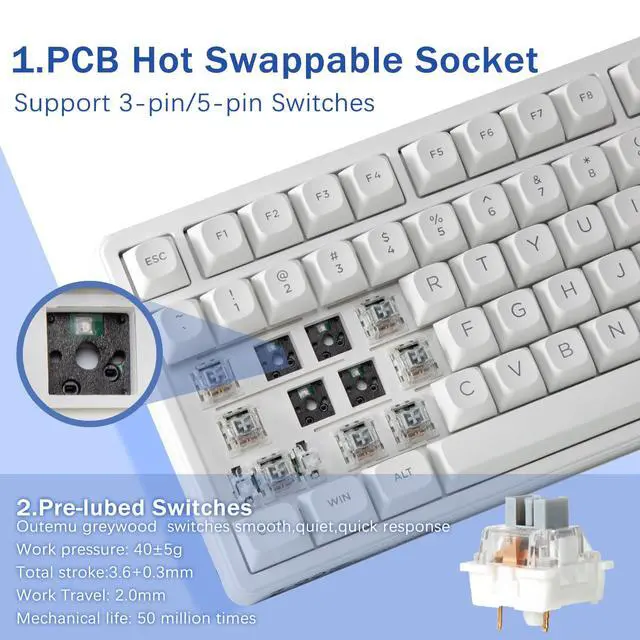 Alt view image 3 of 5 - HUO JI E-Yooso Creamy Mechanical Keyboard Wired, Hot Swappable, Pre-lubed Linear Switches, Gasket Structure with Sound Dampening Foam, RGB Backlit, 99 Keys Custom Gaming Keyboard for PC/Mac,White