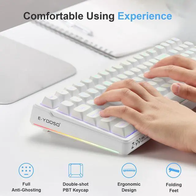 Alt view image 5 of 5 - HUO JI E-Yooso Creamy Mechanical Keyboard Wired, Hot Swappable, Pre-lubed Linear Switches, Gasket Structure with Sound Dampening Foam, RGB Backlit, 99 Keys Custom Gaming Keyboard for PC/Mac,White