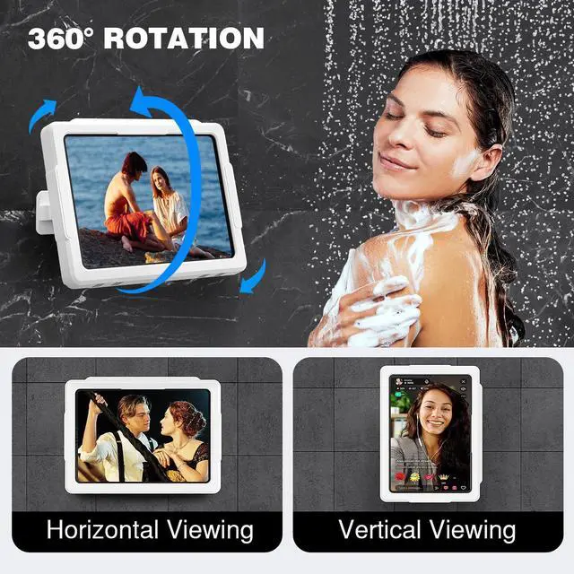 Alt view image 3 of 5 - MoKo Shower Tablet Holder, Stretchable Waterproof iPad Holder Fit All Devices Up to 11", 360° Rotation Tablet Wall Mount Holder with Anti-Fog Touchable Screen, 2 Placement Modes, for Bathroom Kitchen