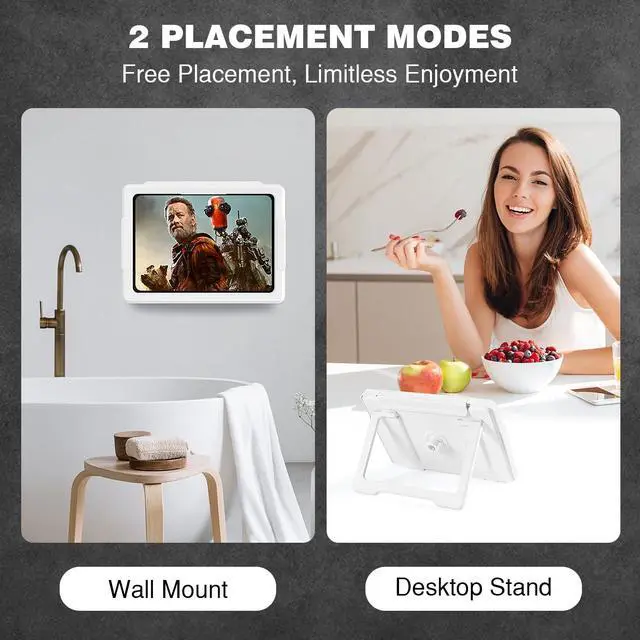 Alt view image 5 of 5 - MoKo Shower Tablet Holder, Stretchable Waterproof iPad Holder Fit All Devices Up to 11", 360° Rotation Tablet Wall Mount Holder with Anti-Fog Touchable Screen, 2 Placement Modes, for Bathroom Kitchen