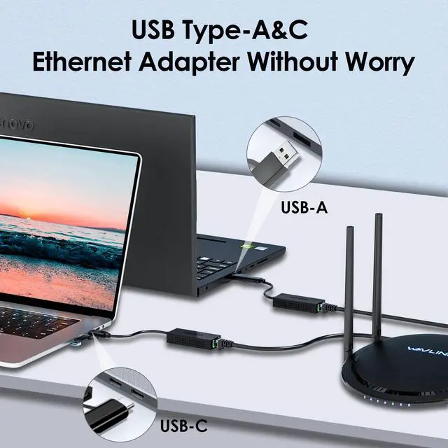 Alt view image 4 of 5 - USB C to Ethernet Adapter, WAVLINK 2.5G USB LAN Adapter, Compatible with Laptop, PC with Windows 7/8/10, XP, Vista, Mac OS 10.6 or Later