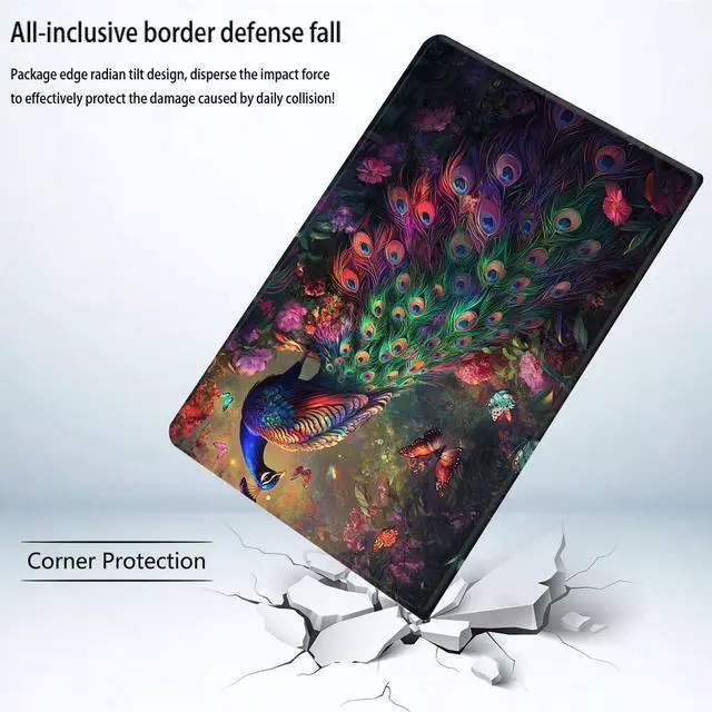 Alt view image 3 of 5 - Bxgolkgd Tablet Case for iPad Air 13 inch (M2/M3),iPad Pro 12.9 Inch (6th/5th/4th/3rd Gen),Shockproof Stand Cover with Heat Dissipation,Auto Wake/Sleep Function,Peacock Flower