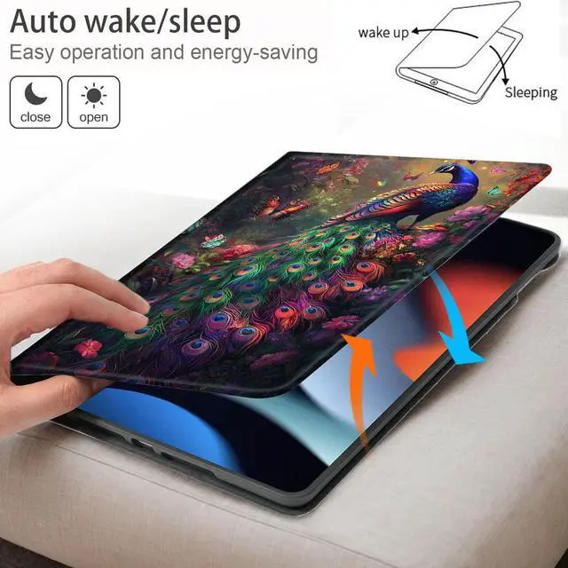 Alt view image 4 of 5 - Bxgolkgd Tablet Case for iPad Air 13 inch (M2/M3),iPad Pro 12.9 Inch (6th/5th/4th/3rd Gen),Shockproof Stand Cover with Heat Dissipation,Auto Wake/Sleep Function,Peacock Flower