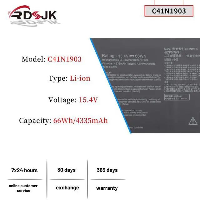 Alt view image 2 of 5 - C41N1903 Laptop Battery for Asus ExpertBook B9 B9400 B9400CE B9400CEA B9400CB B9400CBA B9450 B9450F B9450FA B9450CEA B5 Flip B5302 B5302CBA B5302CE B5302CEA B5302F B5302FBA B5302FE B5302FEA 15.4V 66Wh