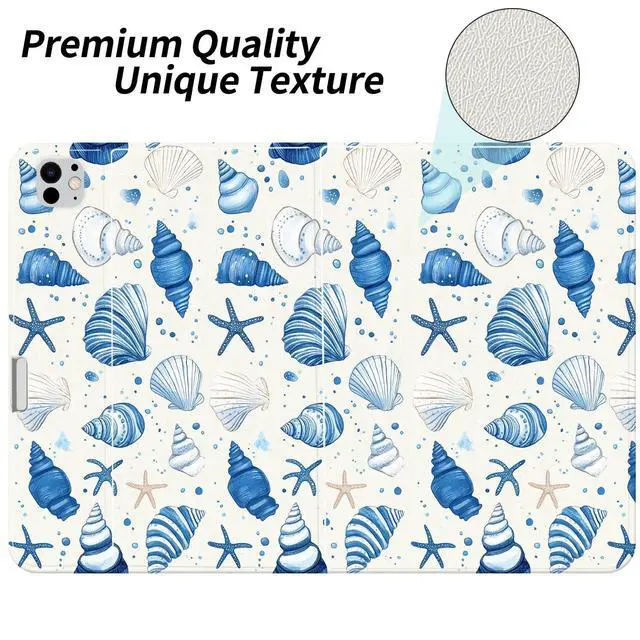 Alt view image 2 of 5 - AdorableWhimsy Blue Seashell Conch Case for iPad 10th Generation 2022 10.9"/iPad (A16) 11th Generation 2025 11" with Pencil Holder Folio Textured Leather Cover Multi-Angle Viewing Stand Case