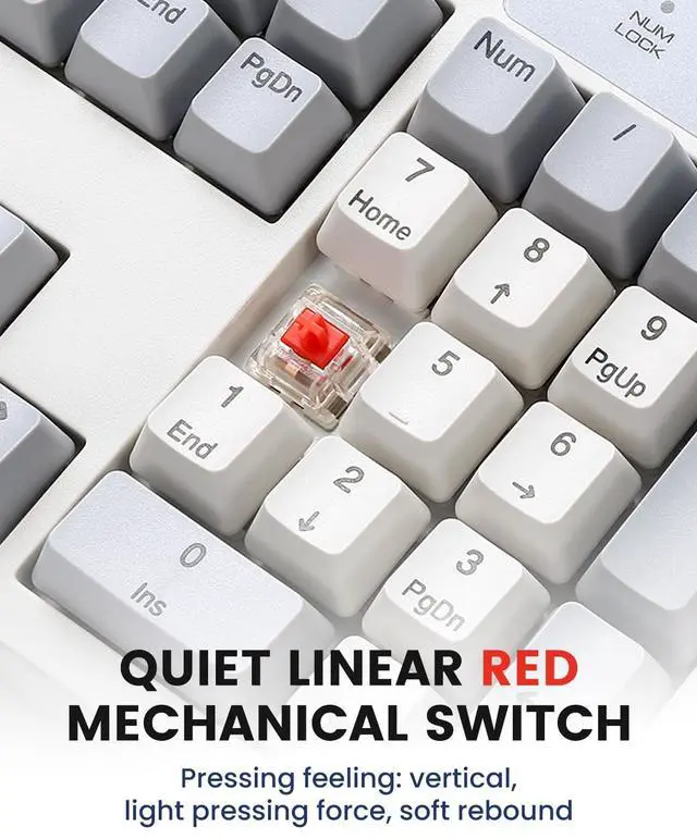 Alt view image 2 of 5 - Perixx PERIBOARD-108M, Wired Mechanical Full-Size USB Keyboard - Red Linear Switch - Classic Retro Gray/White Color - US English