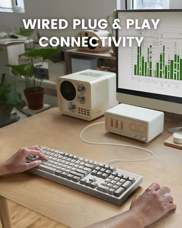 Alt view image 3 of 5 - Perixx PERIBOARD-108M, Wired Mechanical Full-Size USB Keyboard - Red Linear Switch - Classic Retro Gray/White Color - US English