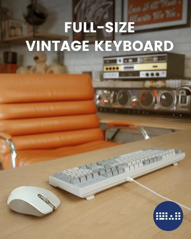 Alt view image 4 of 5 - Perixx PERIBOARD-108M, Wired Mechanical Full-Size USB Keyboard - Red Linear Switch - Classic Retro Gray/White Color - US English