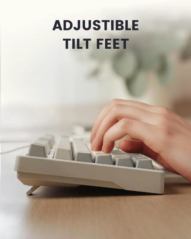 Alt view image 5 of 5 - Perixx PERIBOARD-108M, Wired Mechanical Full-Size USB Keyboard - Red Linear Switch - Classic Retro Gray/White Color - US English