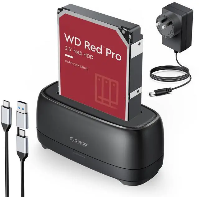 Main image of ORICO Hard Drive Docking Station for USB C 2.5/3.5 SSD HDD SATA I II III External Hard Drive Dock 22TB 2 in-1 Type C to USB A Cable (DD18C3)