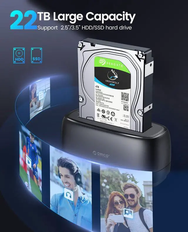 Alt view image 2 of 5 - ORICO Hard Drive Docking Station for USB C 2.5/3.5 SSD HDD SATA I II III External Hard Drive Dock 22TB 2 in-1 Type C to USB A Cable (DD18C3)