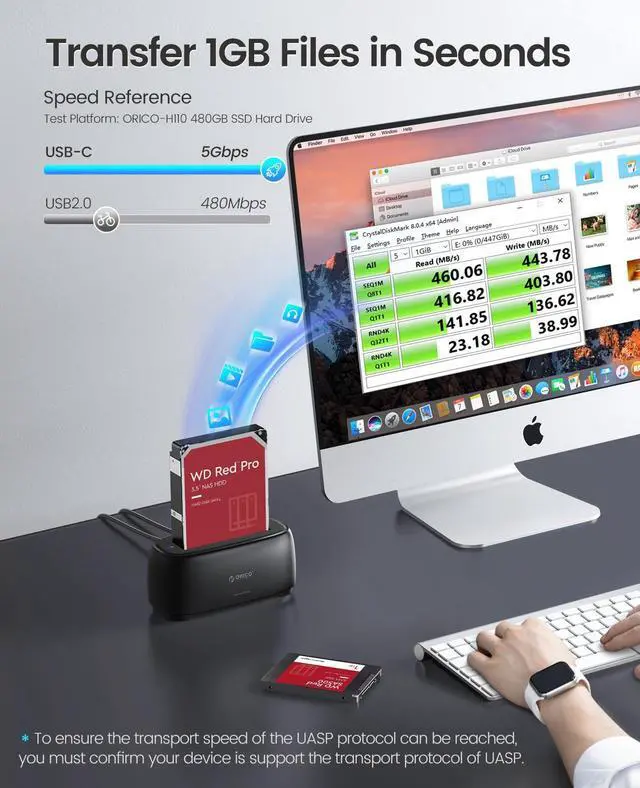 Alt view image 3 of 5 - ORICO Hard Drive Docking Station for USB C 2.5/3.5 SSD HDD SATA I II III External Hard Drive Dock 22TB 2 in-1 Type C to USB A Cable (DD18C3)