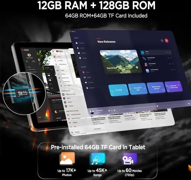 Alt view image 4 of 5 - Callsky-Tab Android Tablet,10.1 Inch Android 15 Tablet with Octa-Core Processor,12GB RAM+128GB ROM(64GB ROM+64GB TF Card Included),1280 * 800 IPS HD Screen,6000mAh,Dual Camera,WiFi 6,BT 5.4
