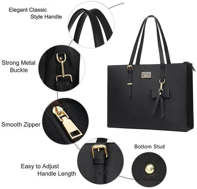 Alt view image 3 of 5 - MOSISO Laptop Tote Bag for Women, 15.6 inch Large Capacity PU Leather Handbag Shoulder Professional Computer Bag Work Briefcase Messenger for Business Teacher Office with Bowknot & Small Purse, Black