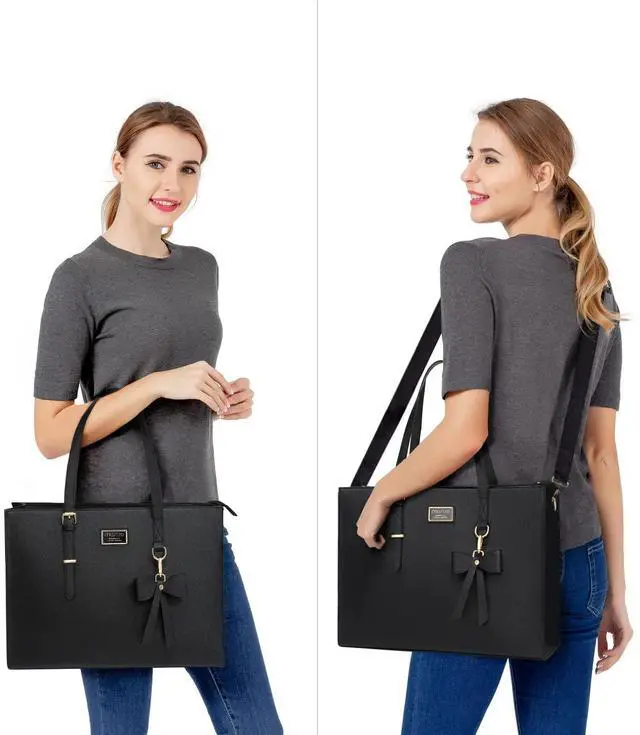 Alt view image 5 of 5 - MOSISO Laptop Tote Bag for Women, 15.6 inch Large Capacity PU Leather Handbag Shoulder Professional Computer Bag Work Briefcase Messenger for Business Teacher Office with Bowknot & Small Purse, Black