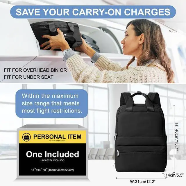 Alt view image 2 of 5 - suratio Black Small Travel Backpack For Women Carry On Backpack For Traveling On Airplane Laptop Work Teacher Backpacks For Men Personal Item Travel Bag