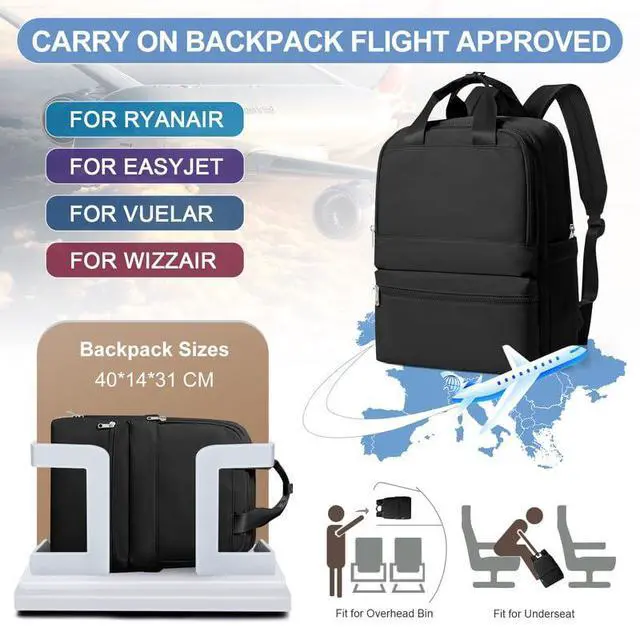 Alt view image 3 of 5 - suratio Black Small Travel Backpack For Women Carry On Backpack For Traveling On Airplane Laptop Work Teacher Backpacks For Men Personal Item Travel Bag